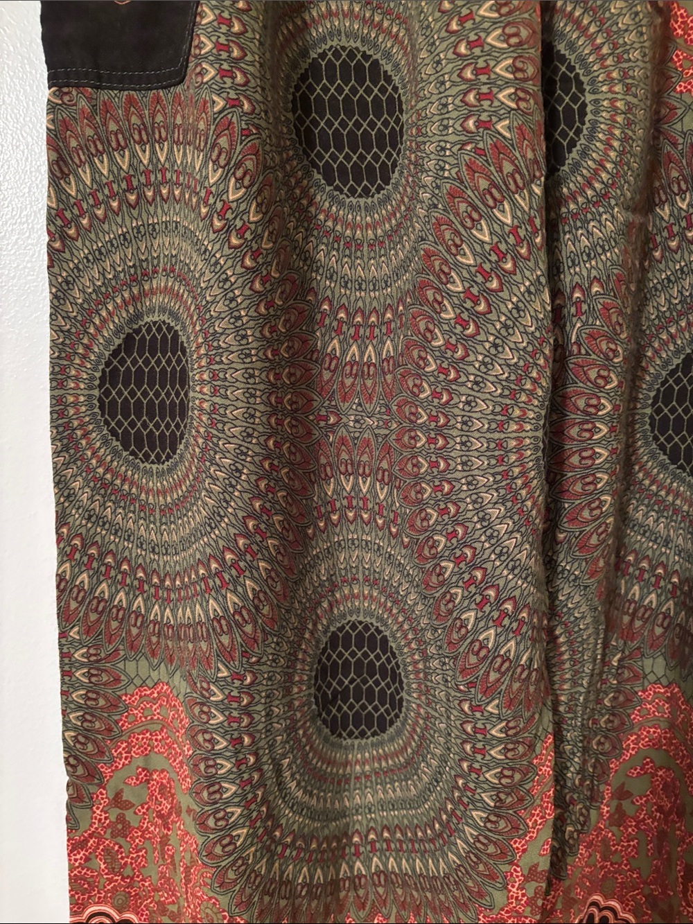 Smocked Waist Boho Harem Joggers in Olive & Coral - Picture 4 of 7
